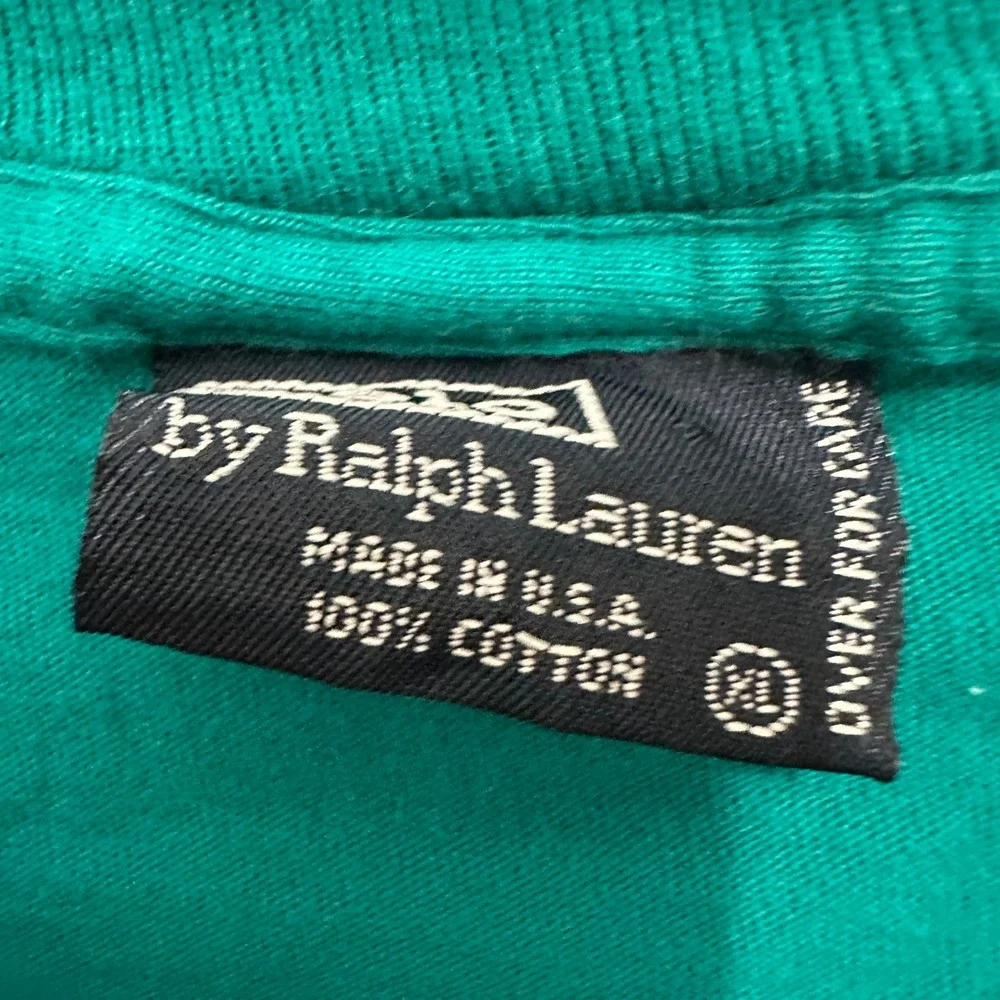 Polo Ralph Lauren T-Shirt Vintage 90s Teal Green Cotton Pocket XL Made in USA